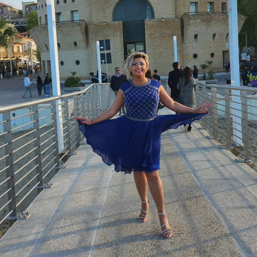 Abito sartoriale blu elettrico con perline - HORO