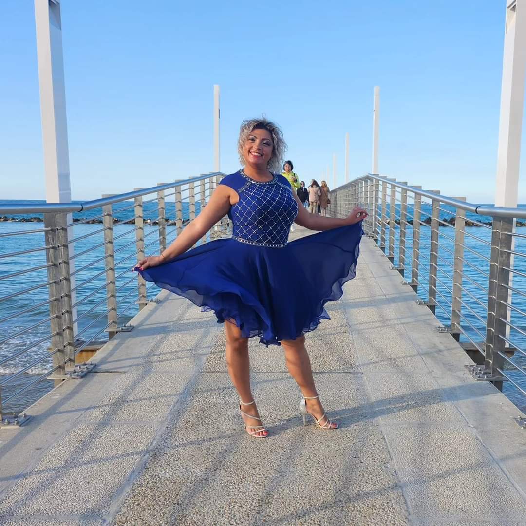 Abito sartoriale blu elettrico con perline - HORO