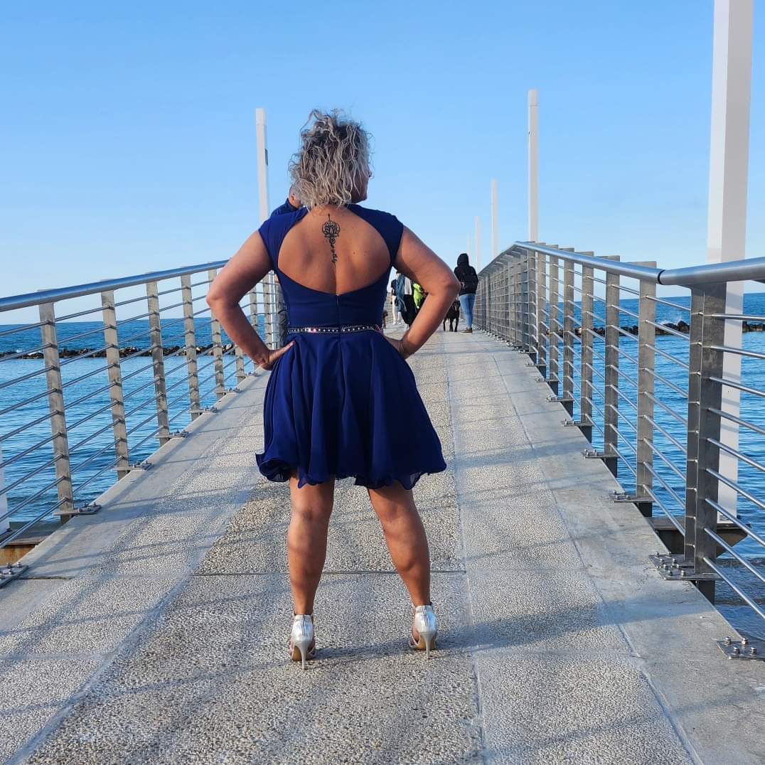 Abito sartoriale blu elettrico con perline - HORO