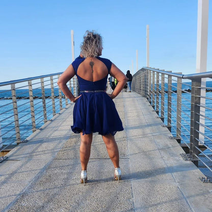 Abito sartoriale blu elettrico con perline - HORO
