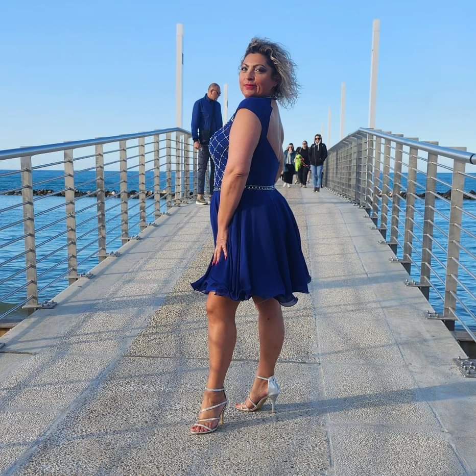 Abito sartoriale blu elettrico con perline - HORO