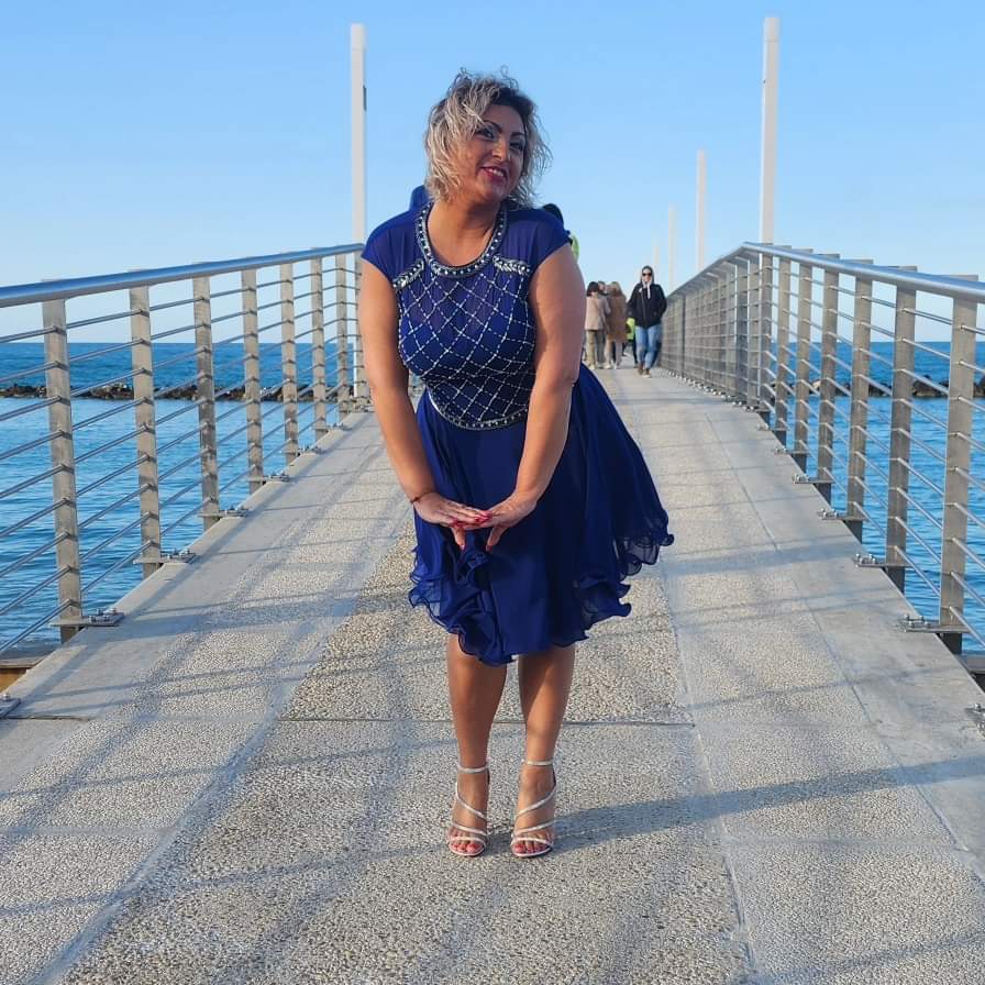 Abito sartoriale blu elettrico con perline - HORO
