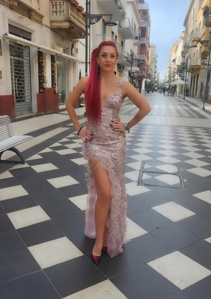 Abito rosa paillettes e piume ✨️ ALLURE EVENING