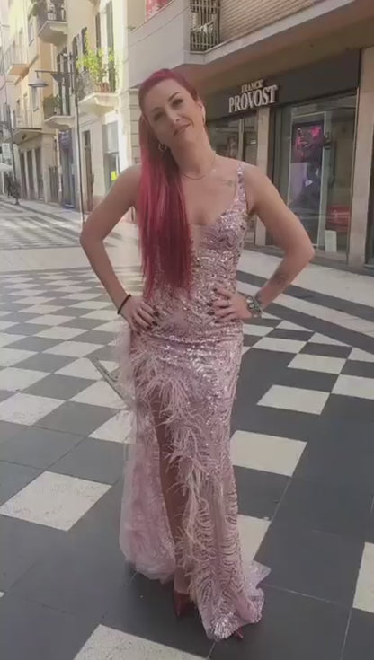 Abito rosa paillettes e piume ✨️ ALLURE EVENING