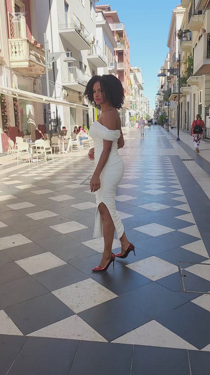 Tubino bianco drappeggiato Joanne DEA FEA elegante abito donna